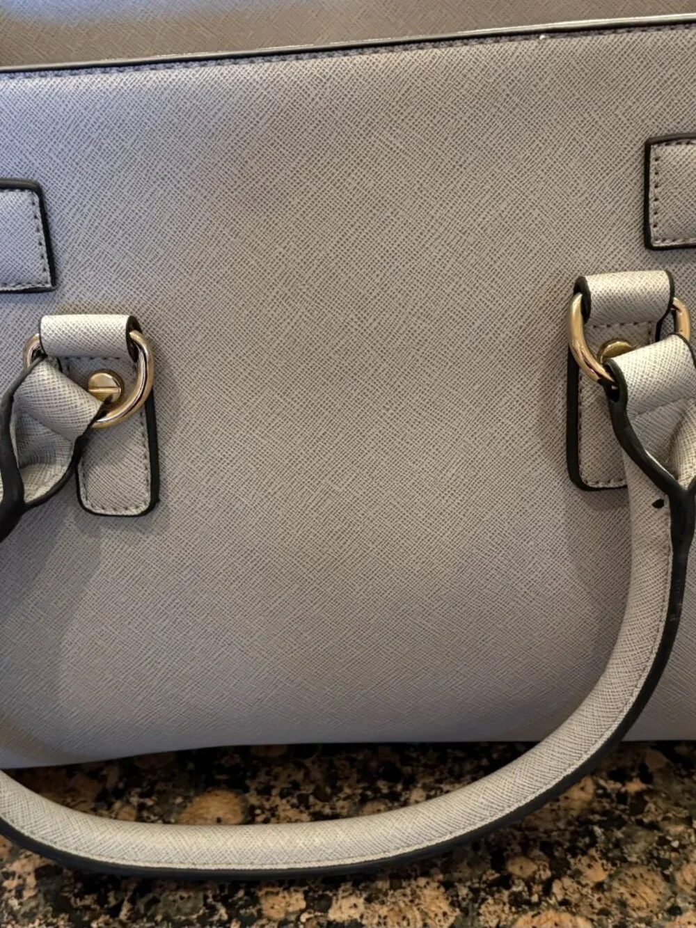 Michael Kors Hamilton Saffiano Leather Medium Satchel Light Grey Gold Hardware